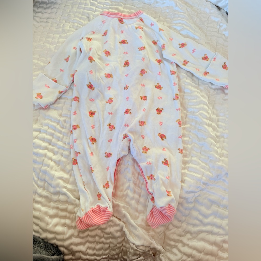 Ralph Lauren Polo Bear Footed Onesie 3M Girls Pink Ralph Lauren Christmas - Picture 10 of 10